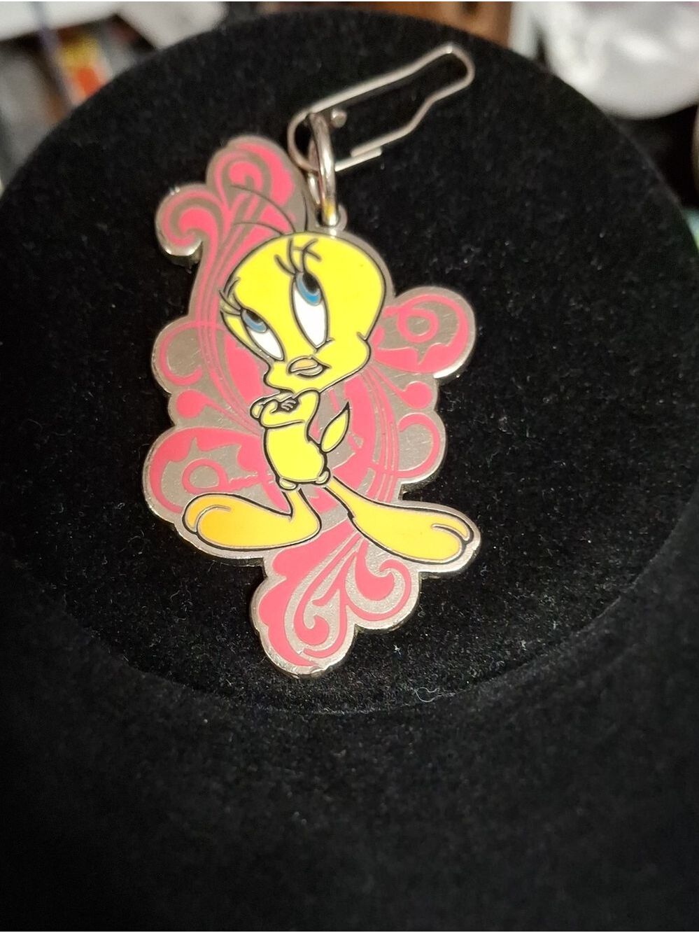 Tweety Bird Pink Swirl Enamel Charm 2.75"L 2011